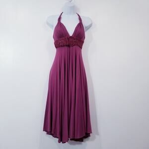 Sky Purple Halter Dress Braided Thick Belt Empire Waist Y2K Style